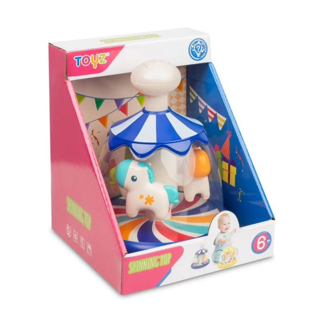 Toyz Toyz Edukační hračka Káča s koníky – modrá, kolotoč, 6m+