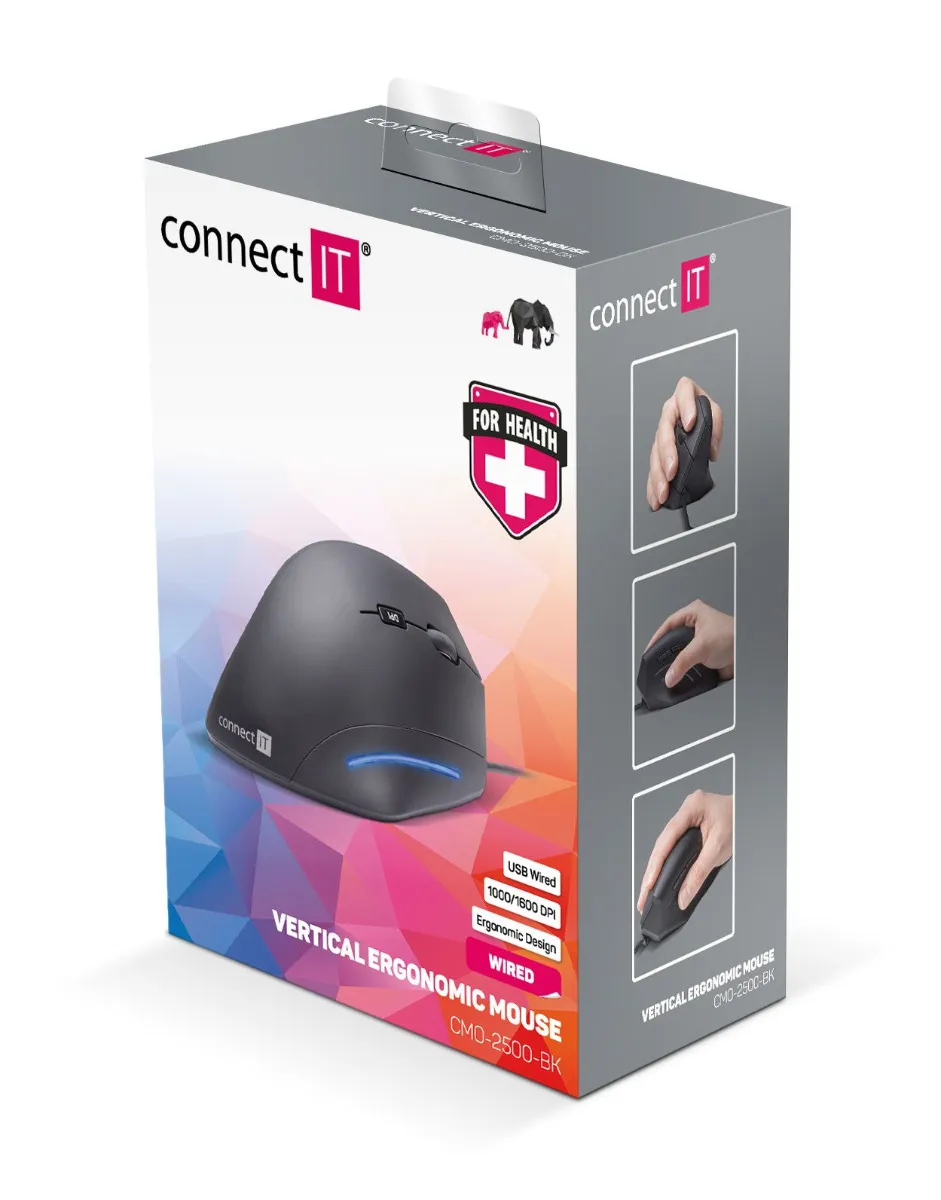 Connect IT For Health CMO-2500-BK ergonomická vertikální myš drátová