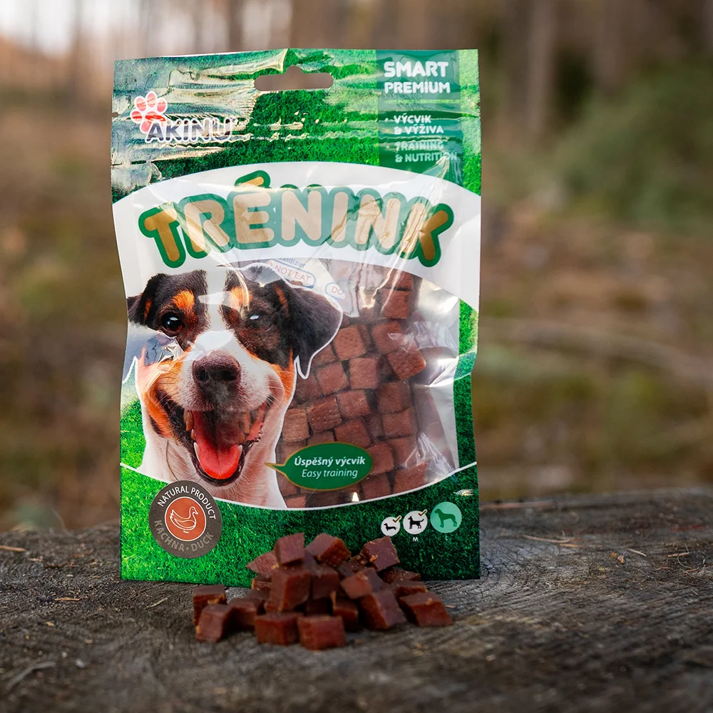 Akinu Trénink Hovězí & jehněčí & kachní & lososové pamlsek pro psy 7 balení 120 g