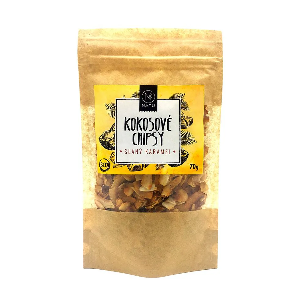 NATU Kokosové chipsy BIO slaný karamel 70 g