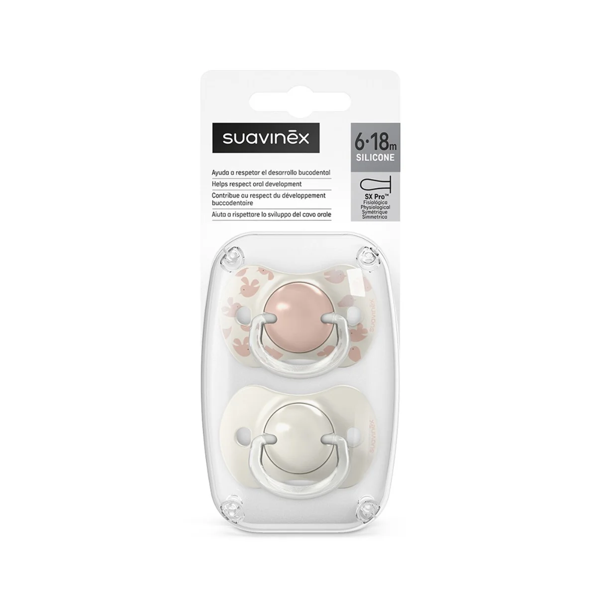 Suavinex Dudlík SX PRO fyziologický BIRDIES 6-18m 2 ks růžový