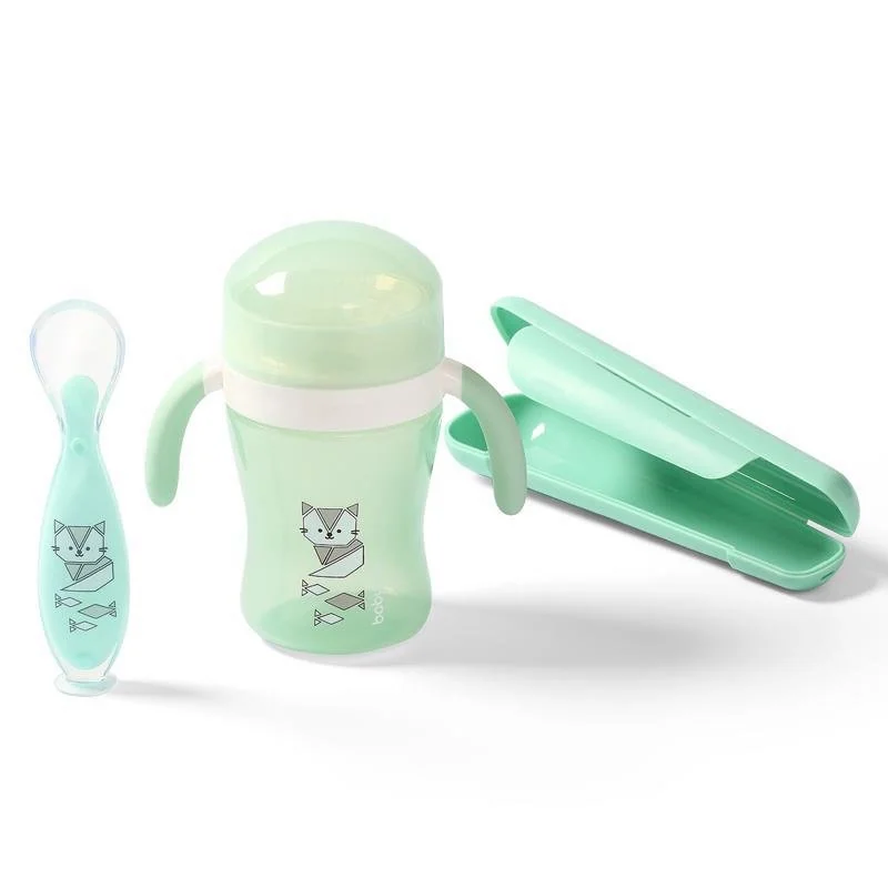Babyono Silikonová lžička široká s přísavkou v pouzdře - mátová,