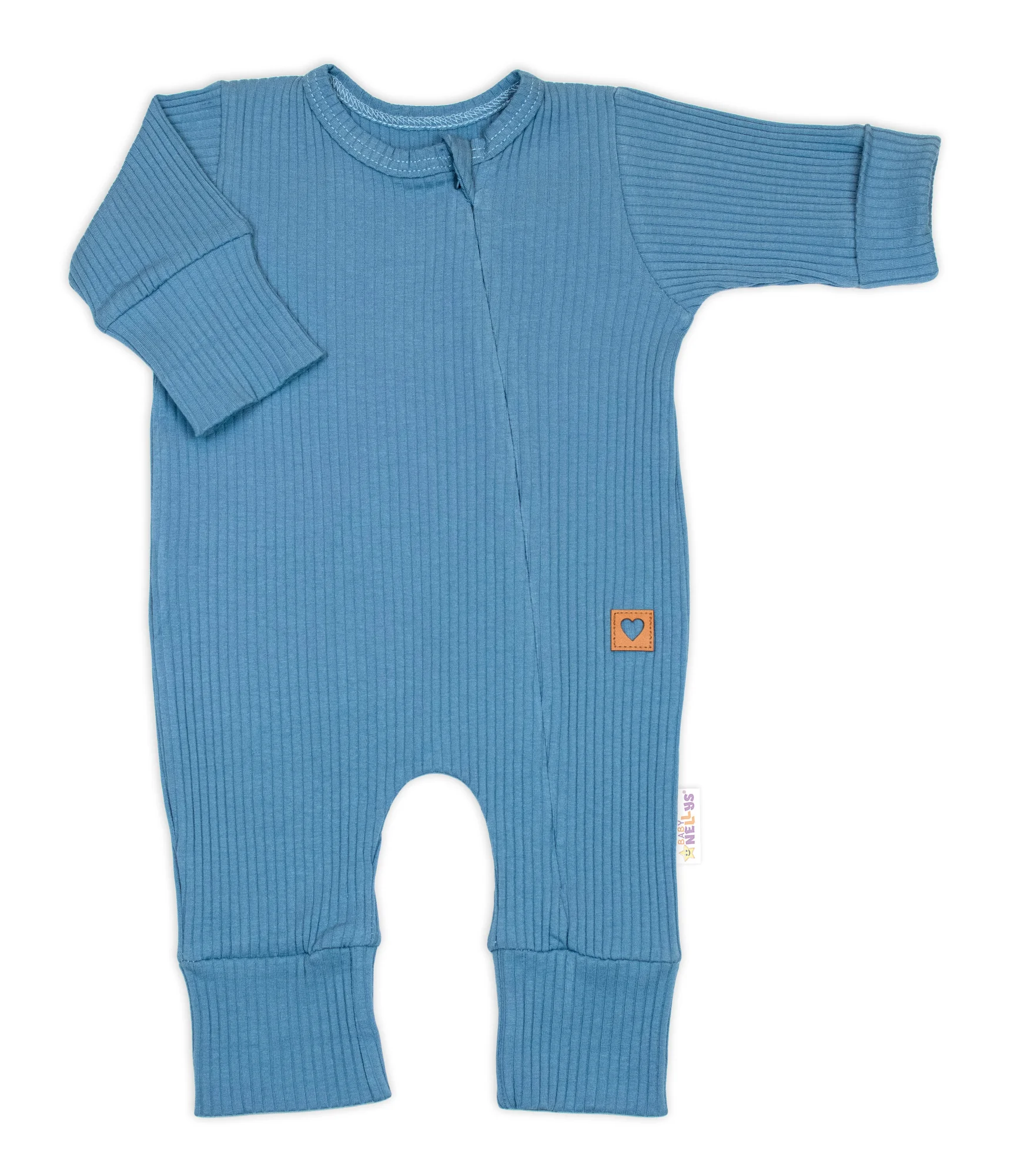 Baby Nellys Rostoucí žebrovaný overálek, čepička a botičky, 3D, Nature -jeans