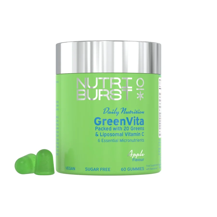 Nutriburst GreenVita gummies s vitamíny C, D3, zinkem a superpotravinami 60 ks jablko