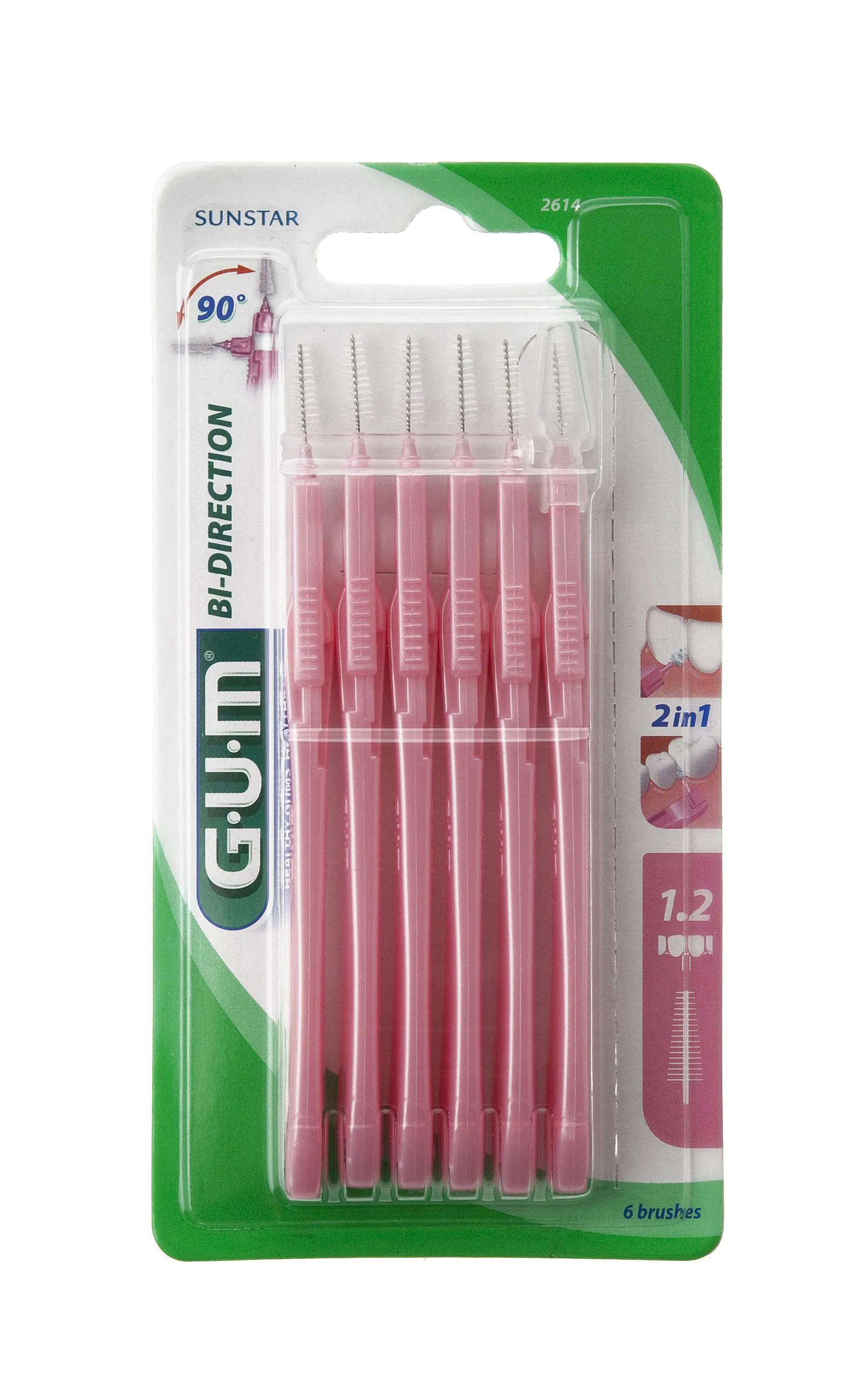 GUM BI-DIRECTION růžový 1,2 mm mezizubní kartáček 6 ks