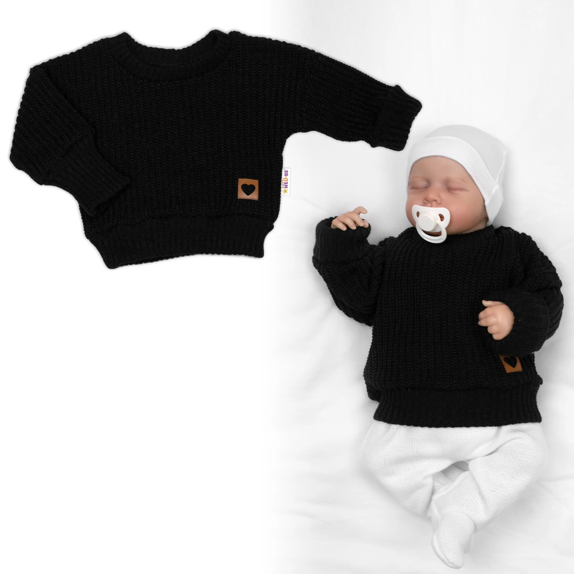 Baby Nellys Rostoucí oversize pletený svetřík pro miminko, černý vel. 80/86