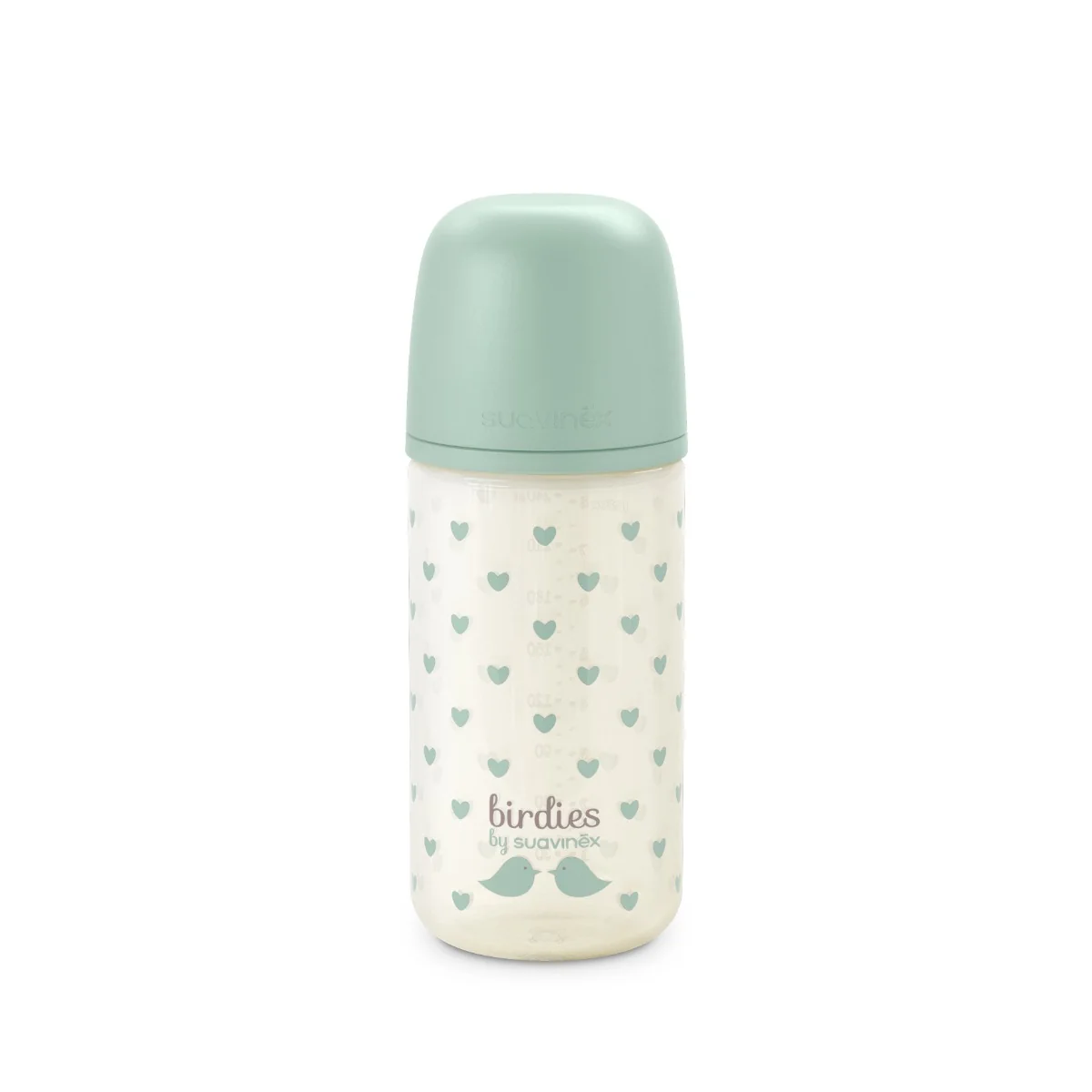 Suavinex Láhev skleněná fyziologická BIRDIES 240 ml 1 ks zelená