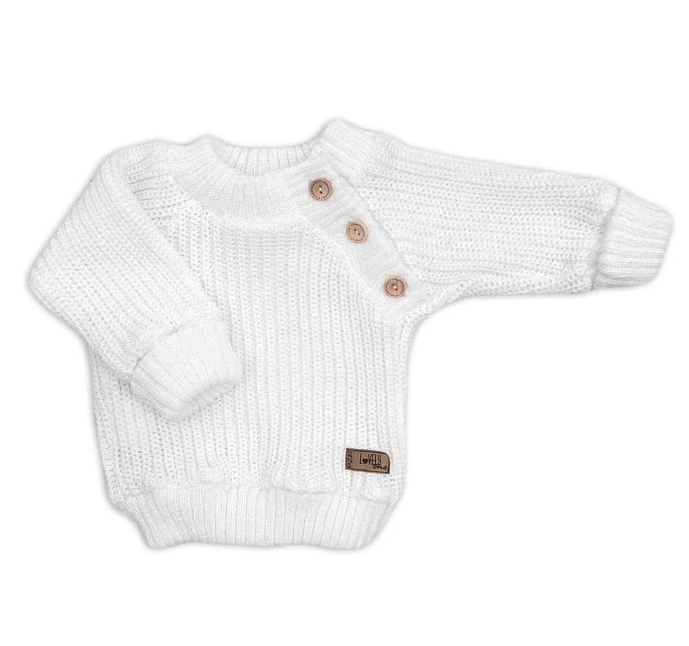 Kazum Pletený svetřík pro miminko s knoflíčky Lovely, prodloužené náplety, bílý, 68/74