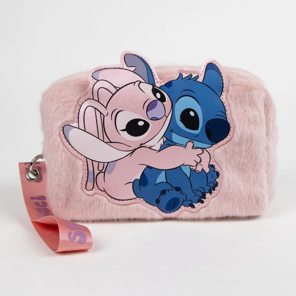 Cerdá Kosmetická plyšová taštička Stitch a Angel 1 ks růžová