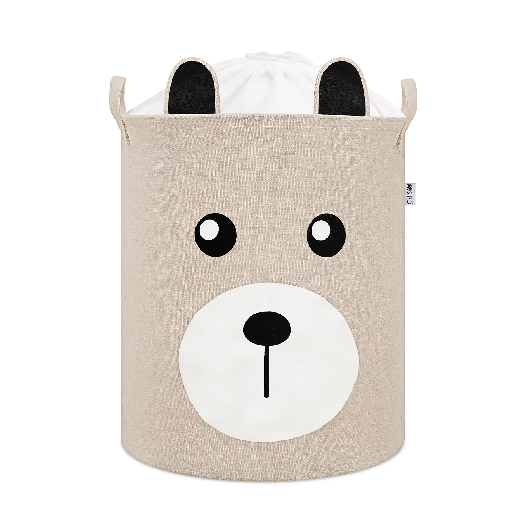 SIPO Koš na hračky se šňůrkou, skládací bavlněný / 43 l, Teddy Bear Beige