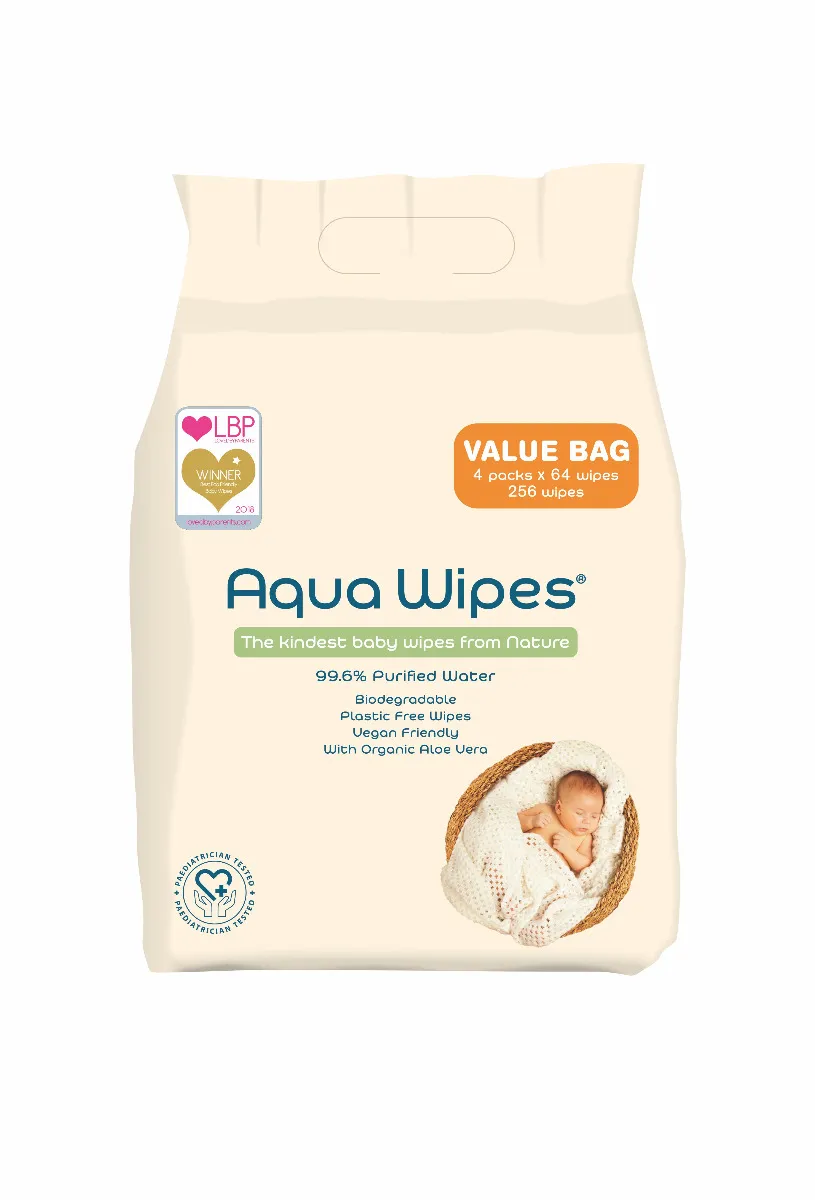 Aqua Wipes BIO Aloe Vera 100% rozložitelné ubrousky 99 % vody 4x64 ks