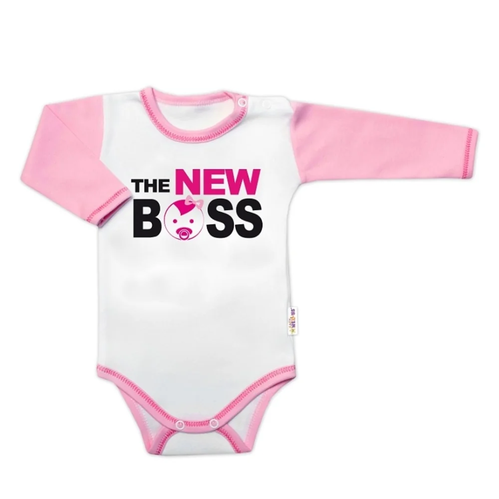 Baby Nellys Body dl. rukáv s vtipným textem, The New Boss, vel. 74