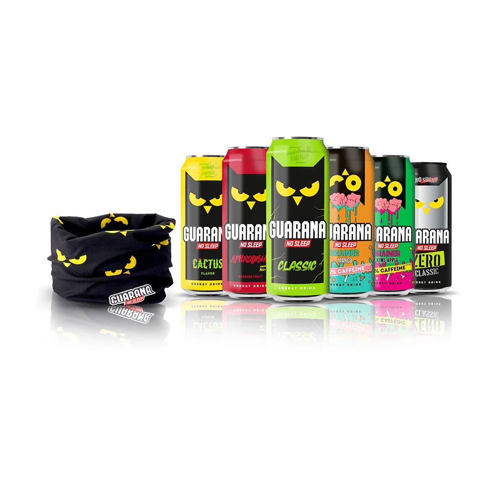 Guarana No Sleep Energy Drink dárkové balení 6x500 ml + multifunkční šátek