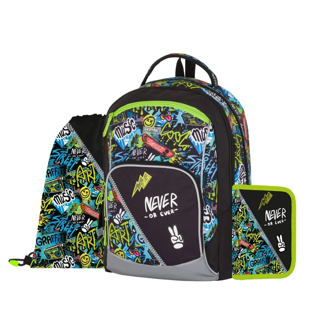Oxybag OXY GO - školní set Funny Boy 3 ks: batoh, penál, sáček batoh, penál, sáček