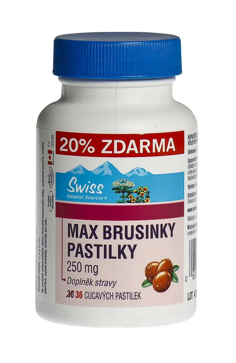 Swiss Max Brusinky 250 mg 30+6 cucavých pastilek