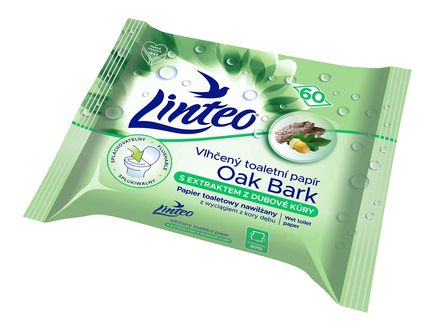 Linteo Vlhčený toaletní papír s dubovou kůrou 60 ks