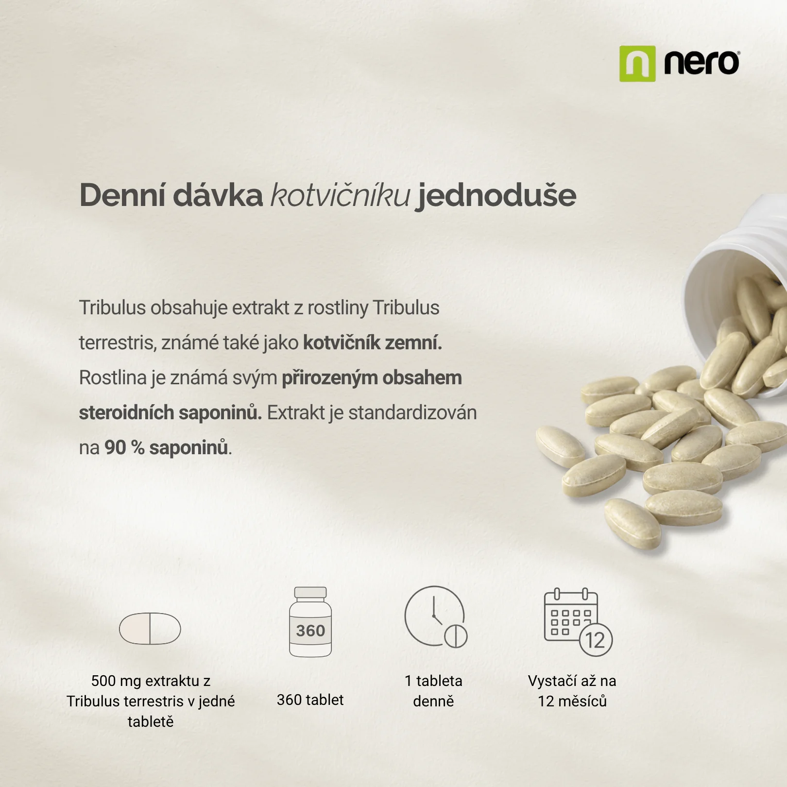 NERO Tribulus Terrestris 500 mg Kotvičník zemní 360 tablet