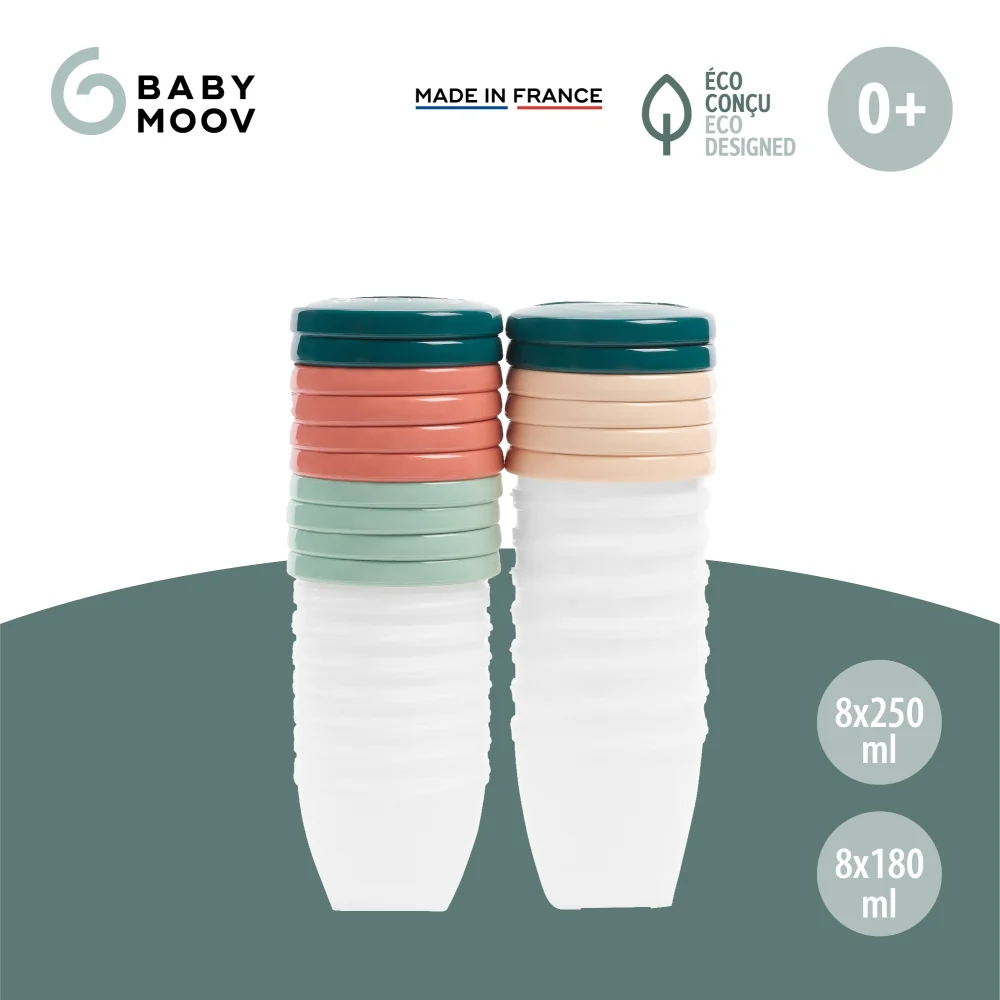 Babymoov Misky s barevnými víčky BIO set 180 ml a 250 ml 16 ks