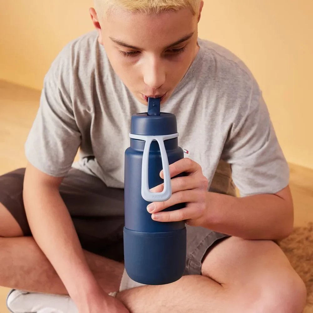 B.BOX Nerezová termolahev s brčkem 1l + Silikonový chránič - midnight
