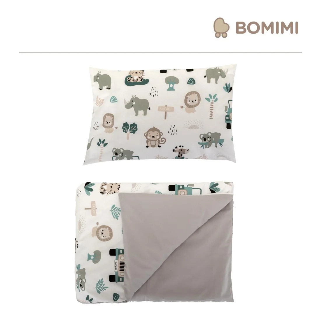 Bomimi POVLEČENÍ 120x90 (peřinka + polštářek) POJÍZDNÁ ZOO, ŠEDÁ xy