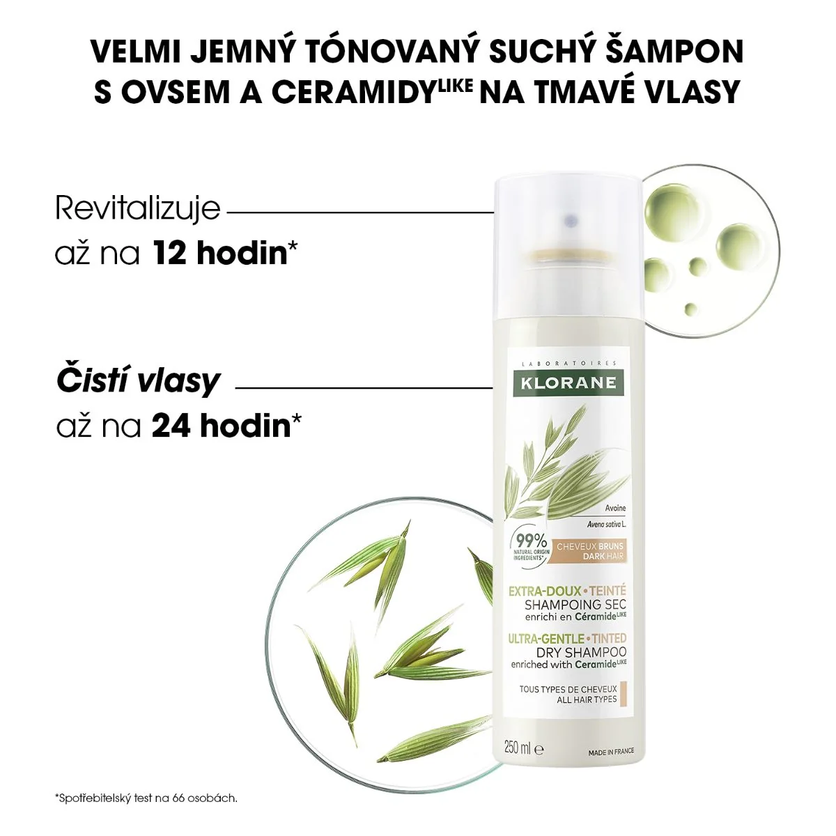 KLORANE Suchý šampon s ovsem na tmavé vlasy 150 ml