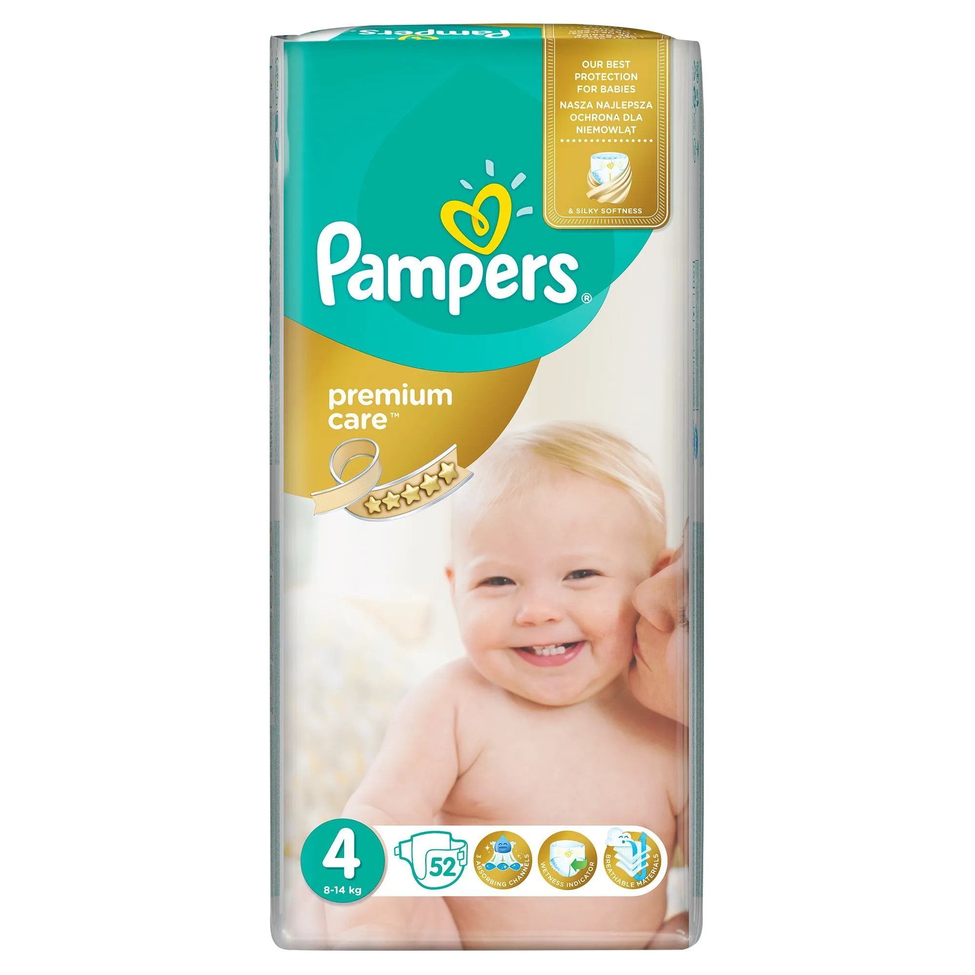 Pampers Premium Care vel. 4 9-14 kg dětské pleny 52 ks