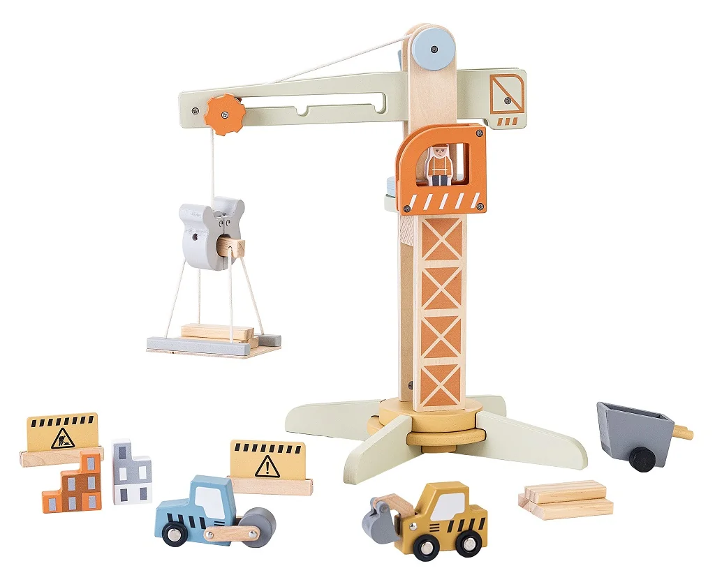 2Kids Toys Dřevěný jeřáb s příslušenstvím