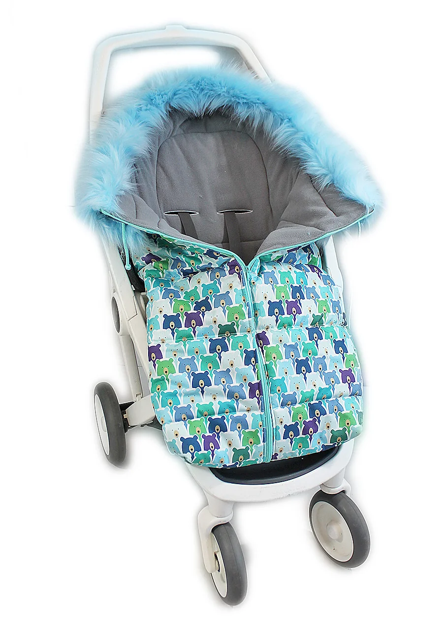 Baby Nellys Fusak nejen do autosedačky ® Eskymo s kožíškem, medvědi v mátě/modrý
