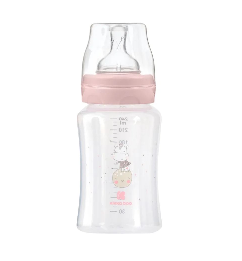 KikkaBoo Kojenecká láhev 3m+ Hippo Pink 240 ml