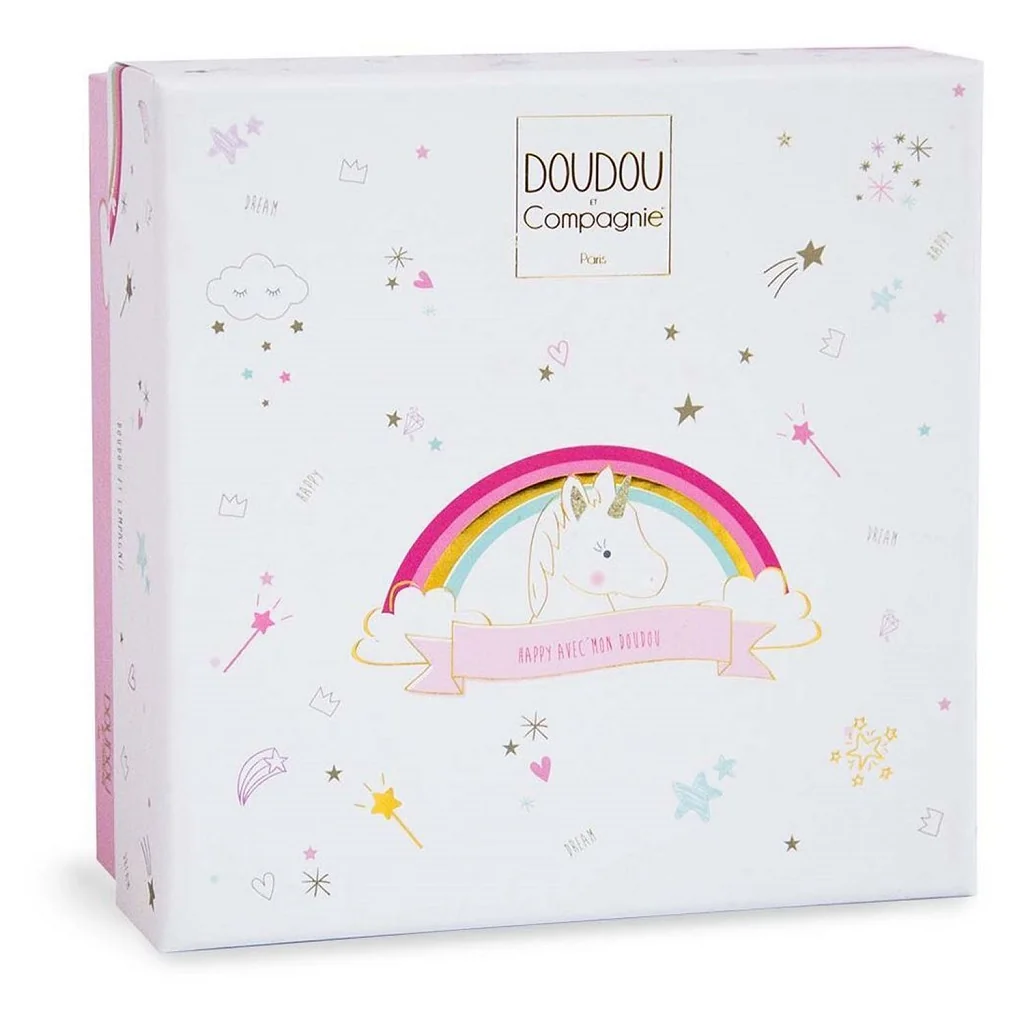 Doudou et Compagnie Paris Dárková sada - plyšový muchláček jednorožec růžový 20 cm
