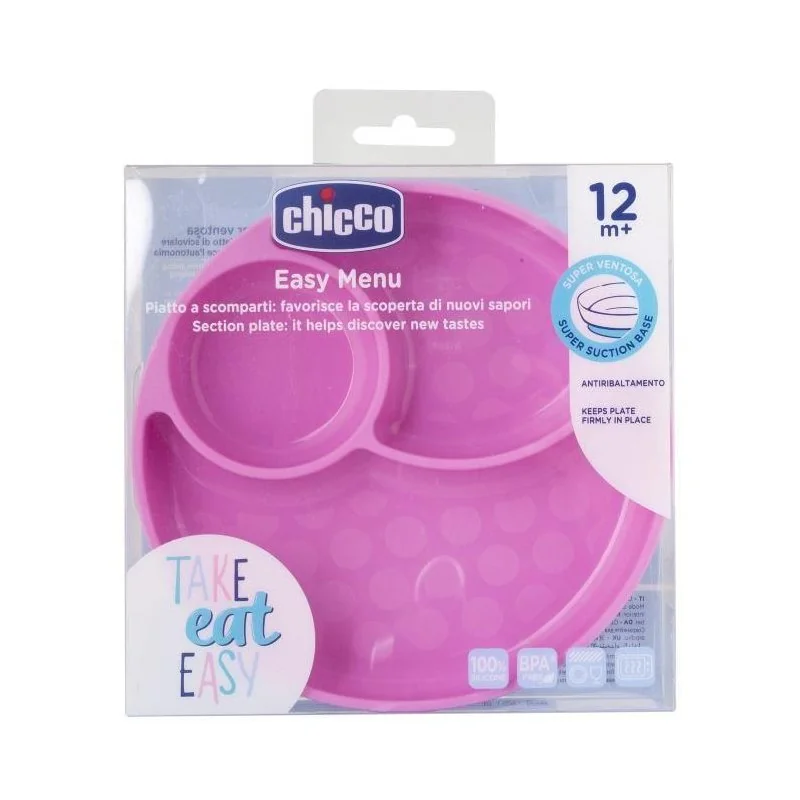 Chicco Talíř silikonový, růžová 12m+