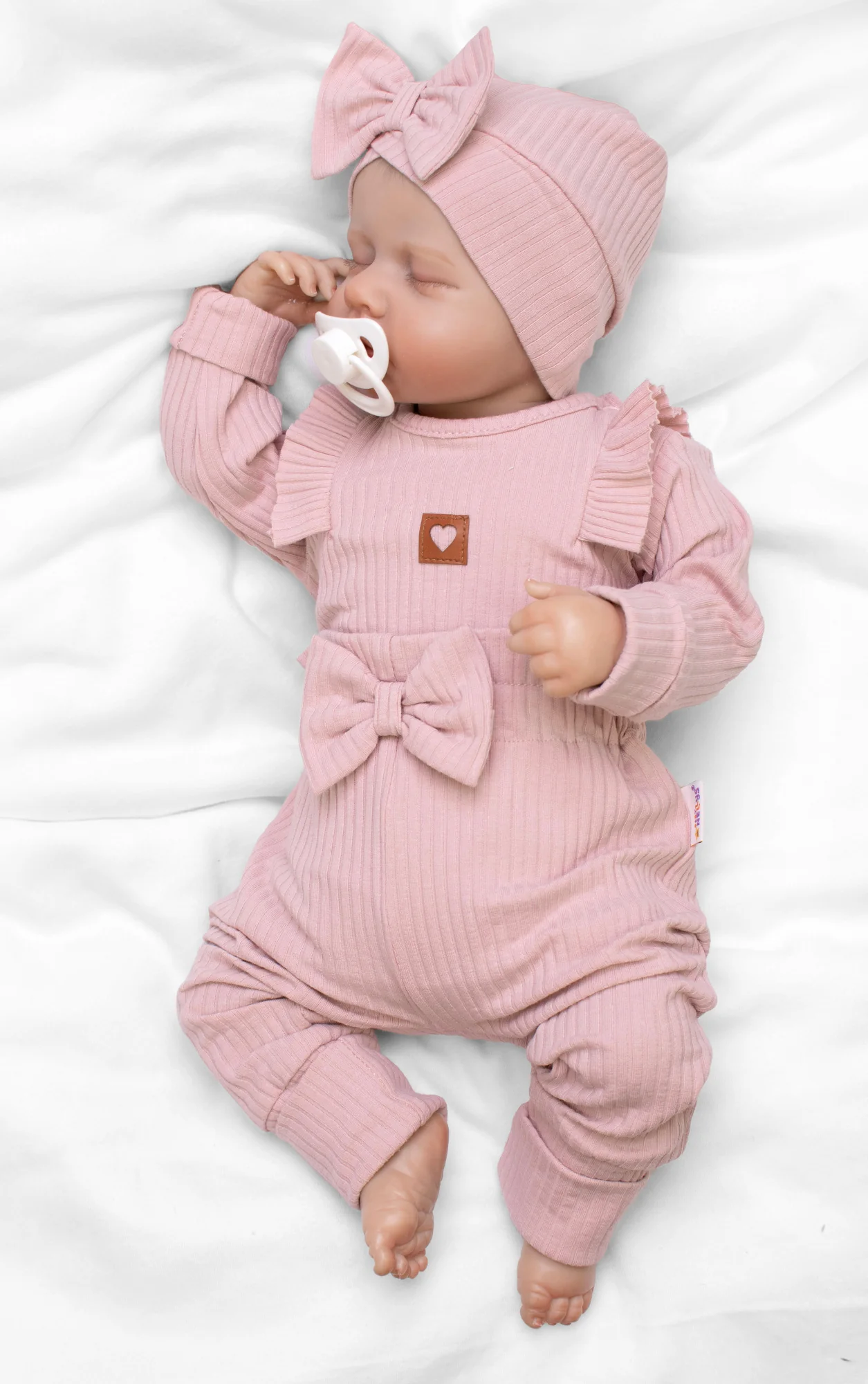 Baby Nellys Žebrovaná rostoucí souprava 3D, Baby Girl - pudrově růžová
