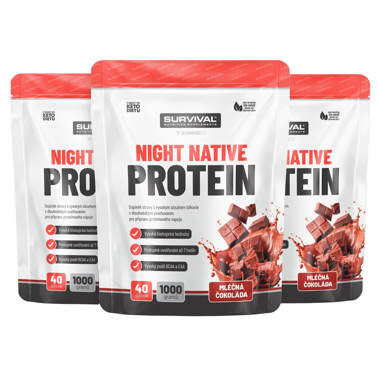 Survival Night Native Protein 1000 g  AKCE  2+1 ZDARMA čokoláda + čokoláda + čokoláda