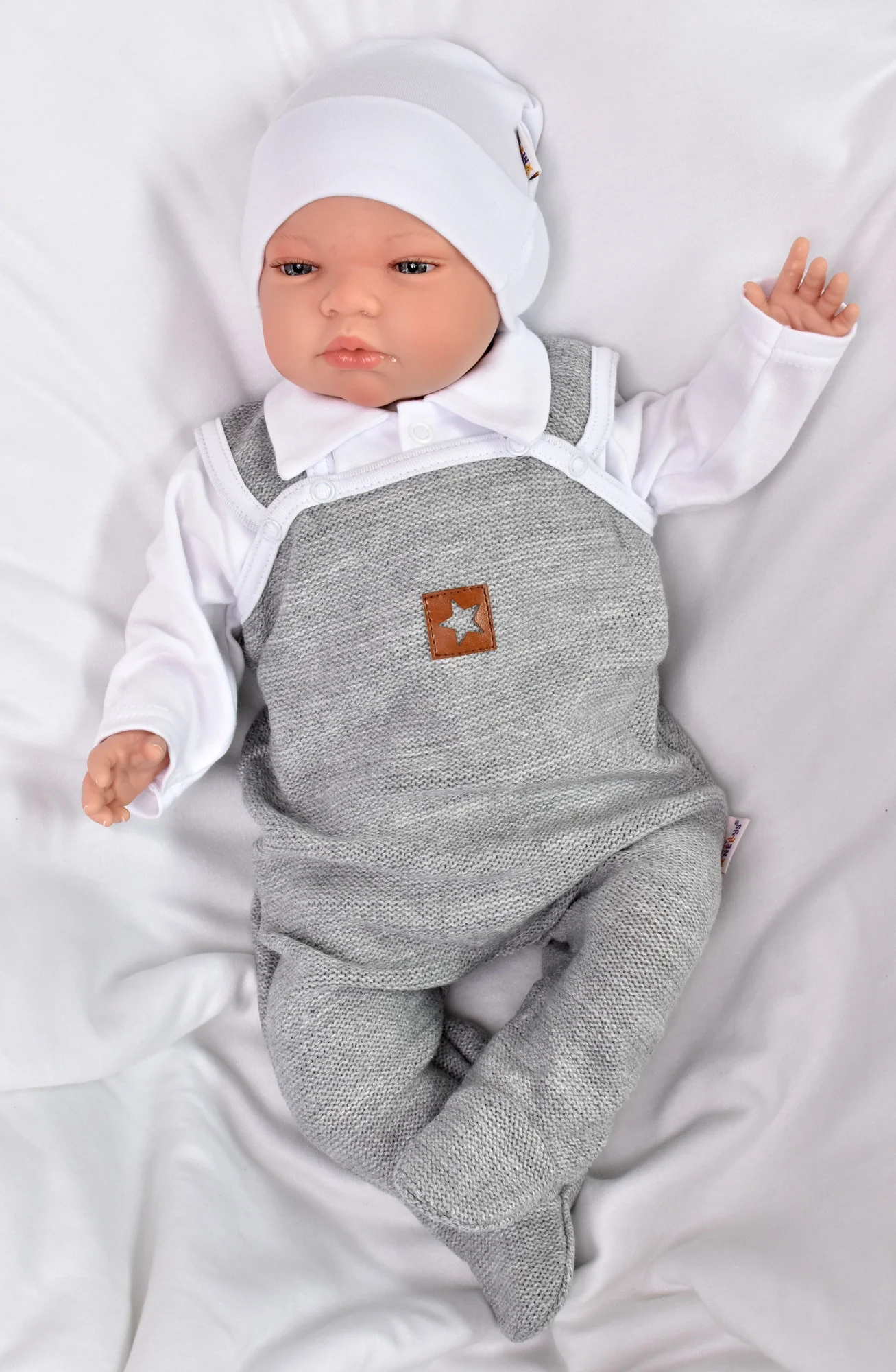 Baby Nellys 2D sada Star, body dl. rukáv,pletené dupačky, šedá,68