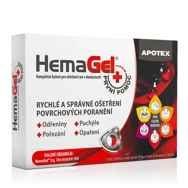 Hemagel PRVNÍ POMOC 5 g + 3 ks krycí fólie