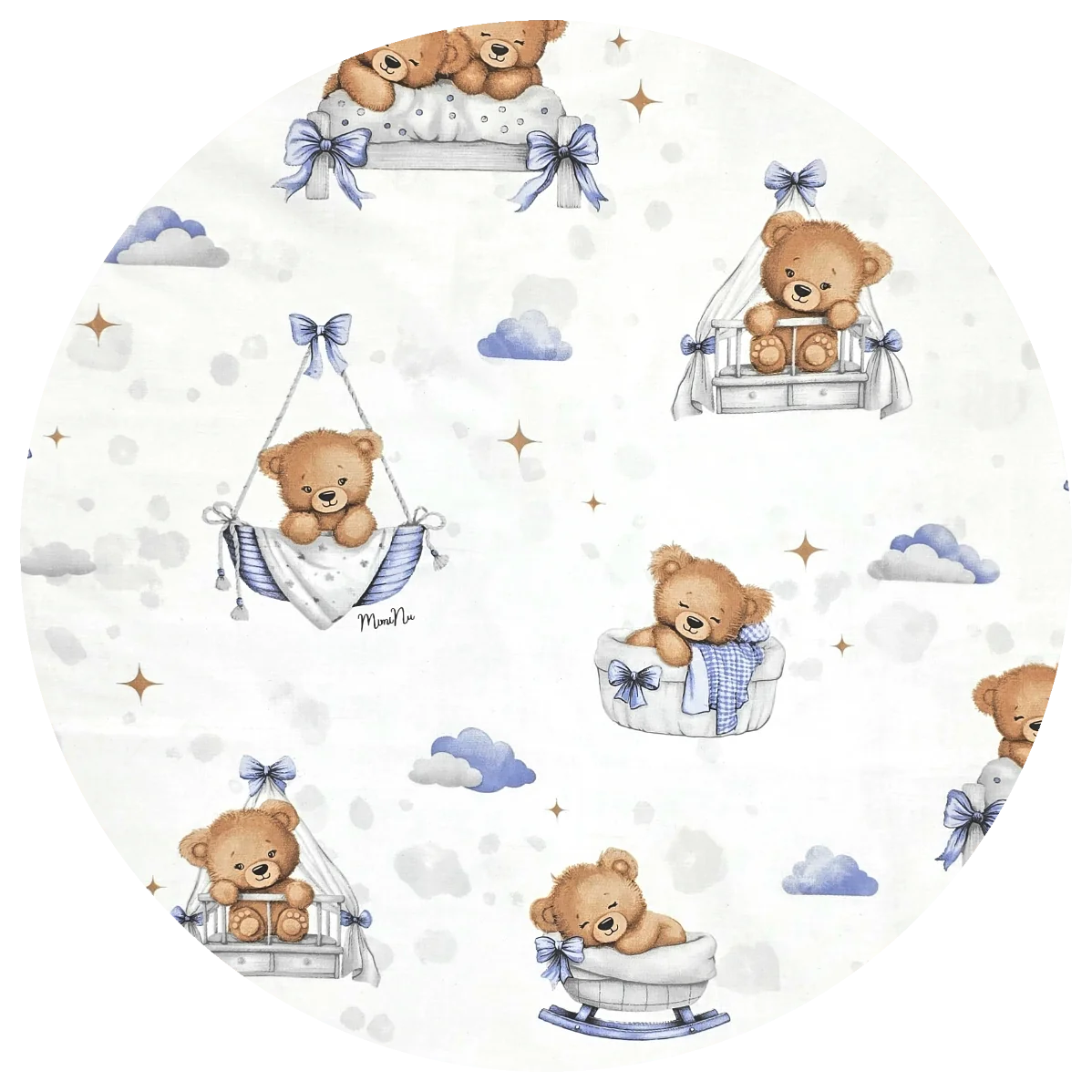 Miminu Povlečení do postýlky, bavlna, 2D sada, Medvídci - modré