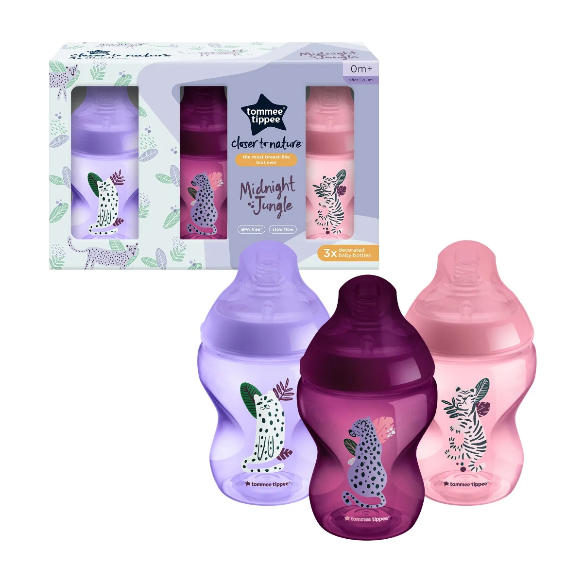 Tommee Tippee Kojenecká lahev ANTI-COLIC Pomalý průtok Kindness 0m+ 260 ml 3 ks