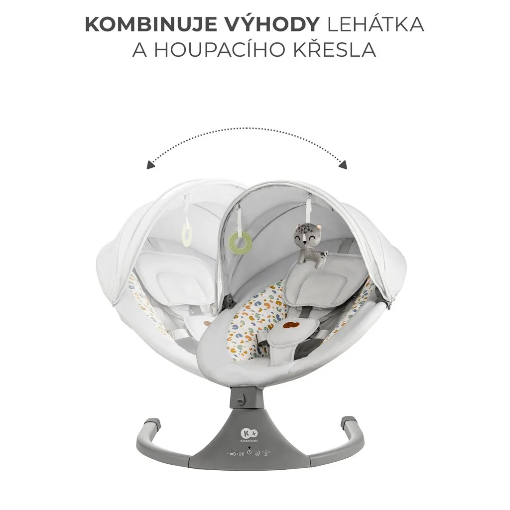 Kinderkraft Lehátko houpací s melodií 2v1 Lumi, do 9 kg, Premium Light Grey