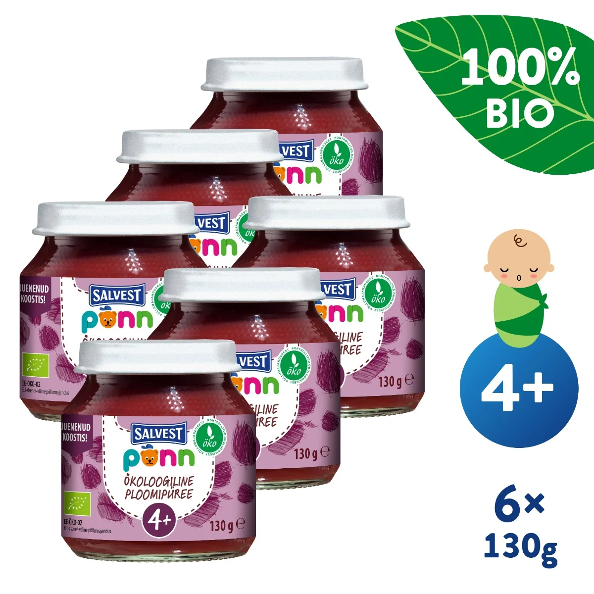 SALVEST Põnn BIO Švestka 100% 6x130 g