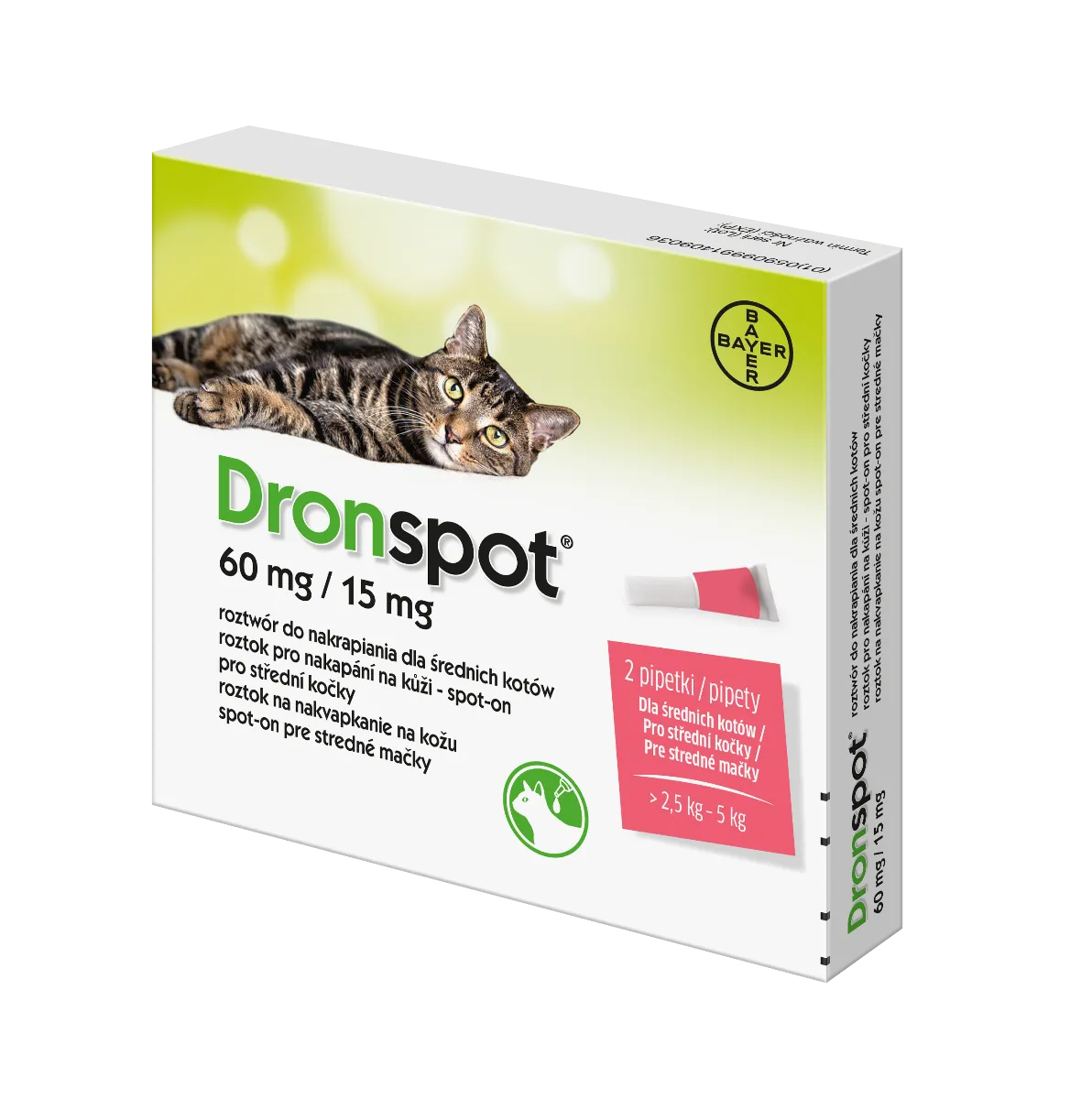 Dronspot 60 mg/15 mg pro střední kočky spot-on 2x0,7 ml