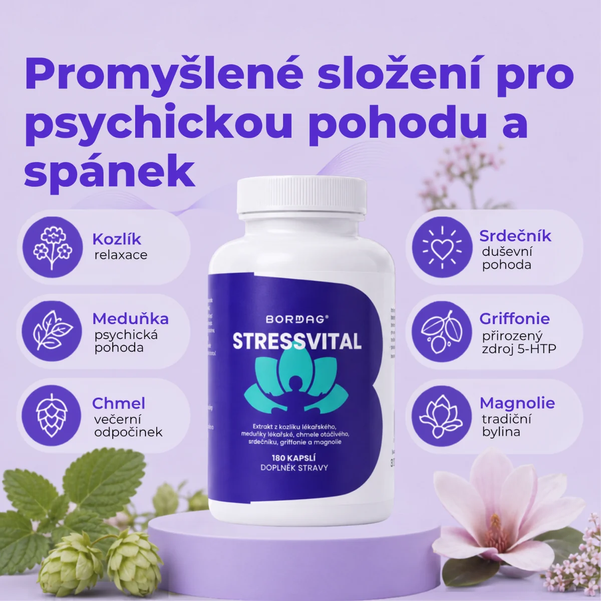 BORMAG StressVital komplex s magnolií, meduňkou a kozlíkem 180 kapslí