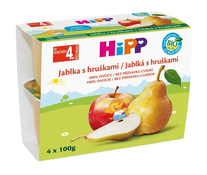 Hipp OVOCE 100% BIO Jablka s hruškami 4x100 g