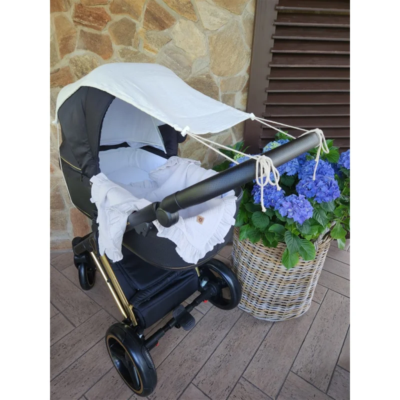 Baby Nellys Mušelínová sluneční stříška na kočárek NATURE - smetanová