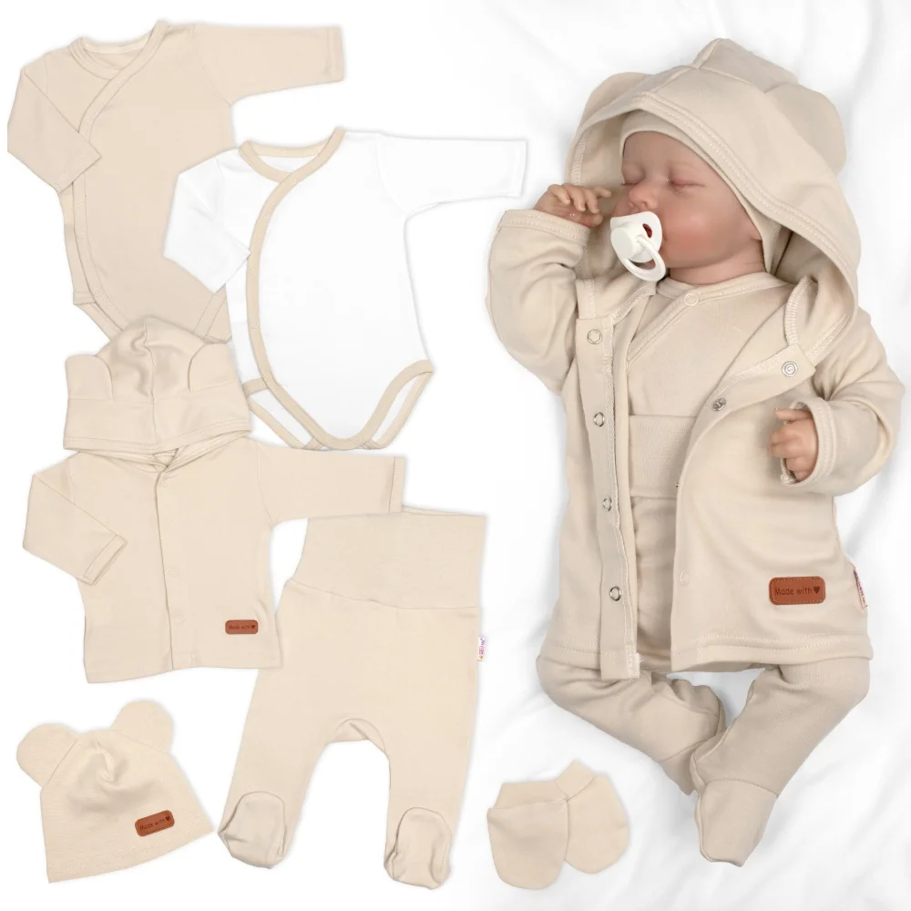 Baby Nellys Bavlněná souprava pro miminko 6D, Made with love, béžová, vel.50