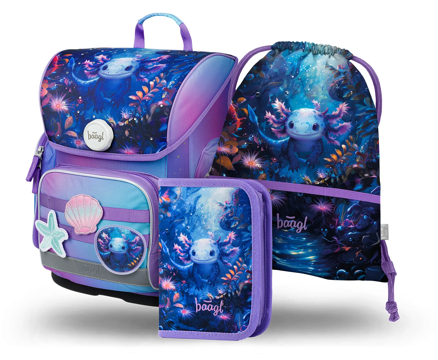 Baagl SET 3 Ergo Axolotl: aktovka, penál, sáček