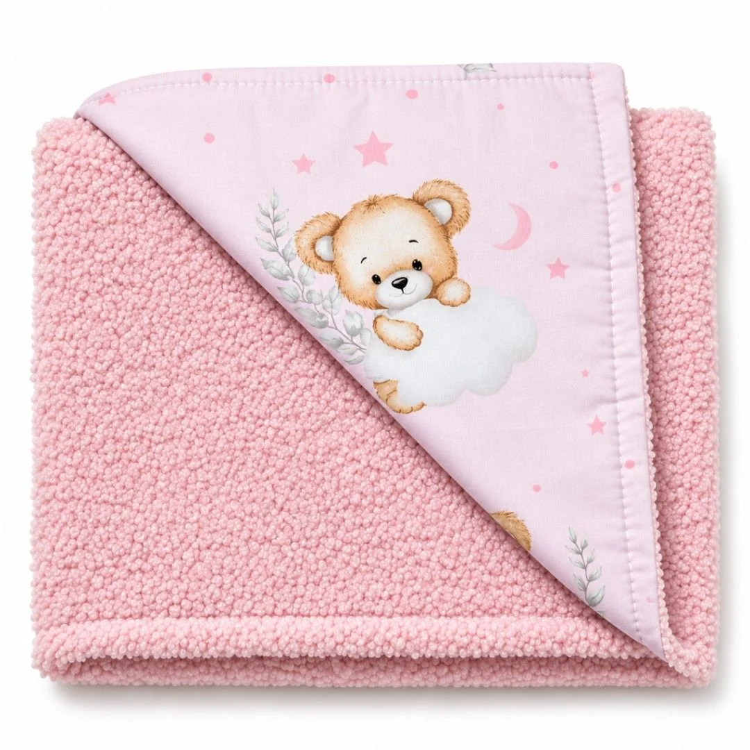 Baby Nellys Dětská oboustranná deka beránek 90x75 cm, Sleepy Teddy, růžový