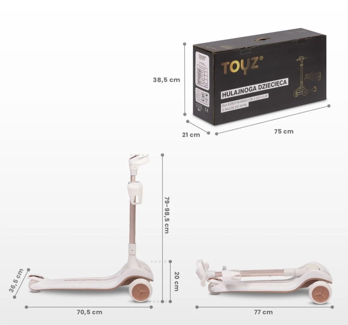 Toyz Dětská tříkolová koloběžka s LED kolečky Satura, bílá