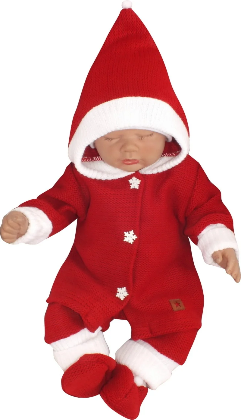 Z&Z 3-dílná pletená souprava, kabátek, kalhoty a botičky Baby Santa vel. 86
