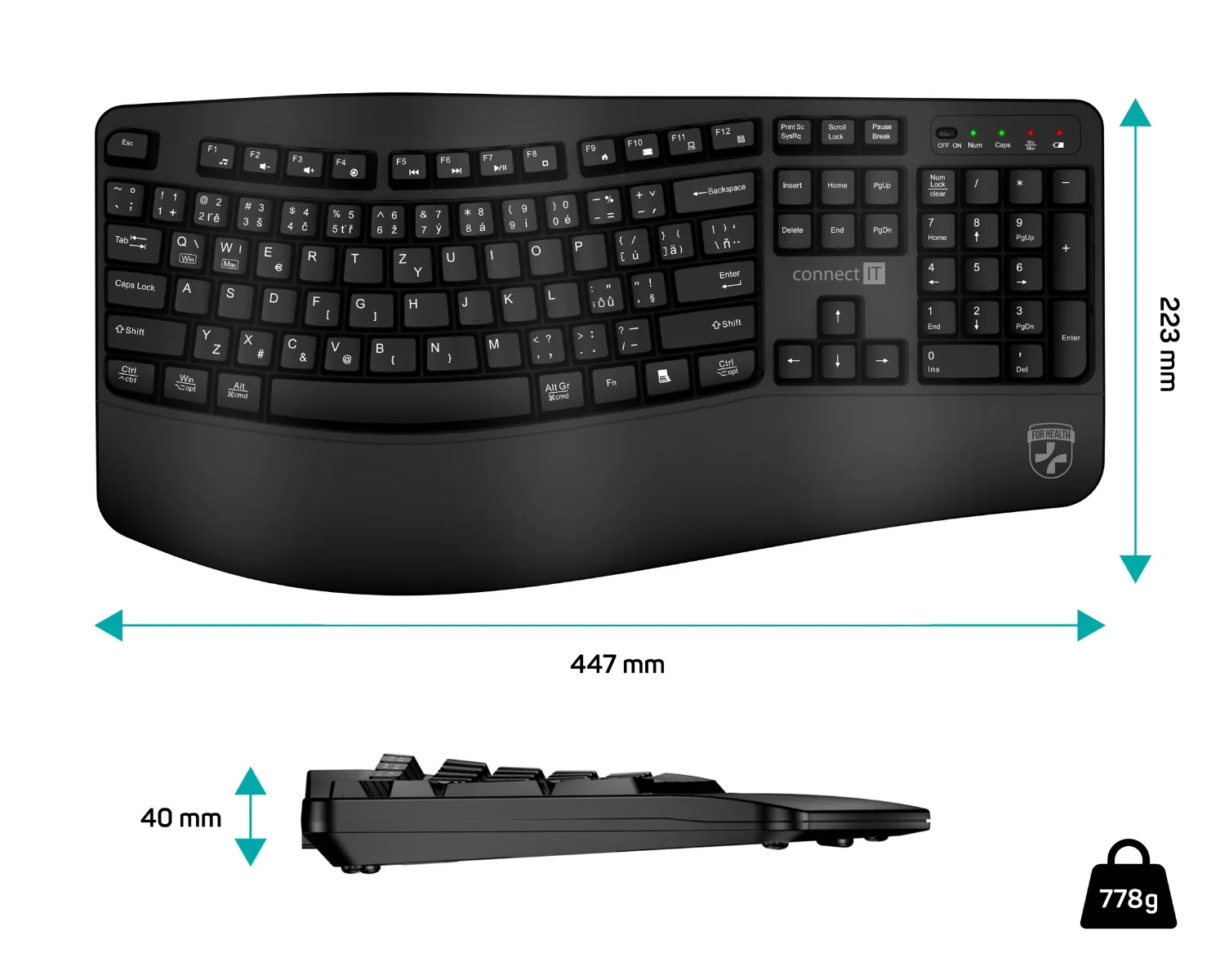 Connect IT For Health CZ + SK verze ergonomická klávesnice černá