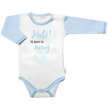 Baby Nellys Body dl. rukáv s vtipným textem, Haló! Já jsem tu nový, vel. 86